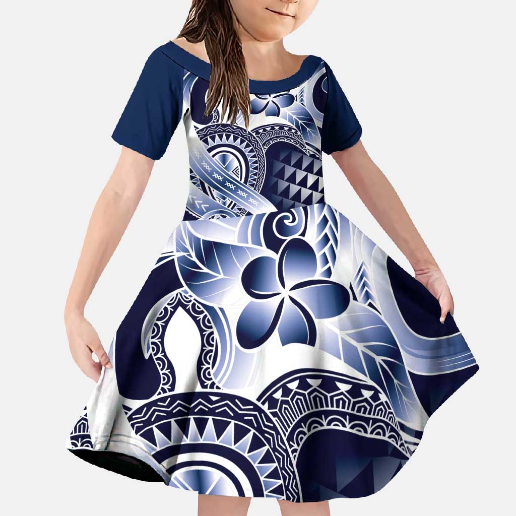 Aloha Blue Tribal Honu Tattoo Family Matching Tank Maxi Dress and Hawaiian Shirt LT9 Daughter's Dress Blue - Polynesian Pride