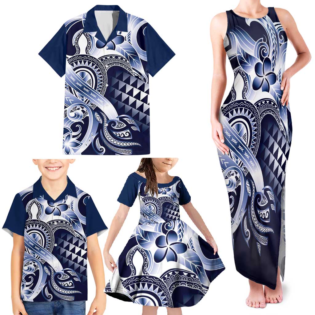 Aloha Blue Tribal Honu Tattoo Family Matching Tank Maxi Dress and Hawaiian Shirt LT9 - Polynesian Pride