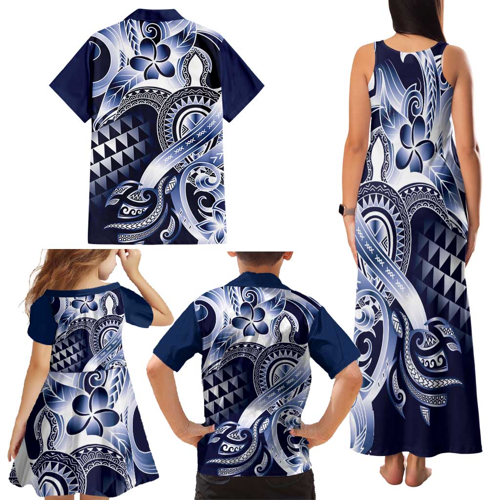 Aloha Blue Tribal Honu Tattoo Family Matching Tank Maxi Dress and Hawaiian Shirt LT9 - Polynesian Pride