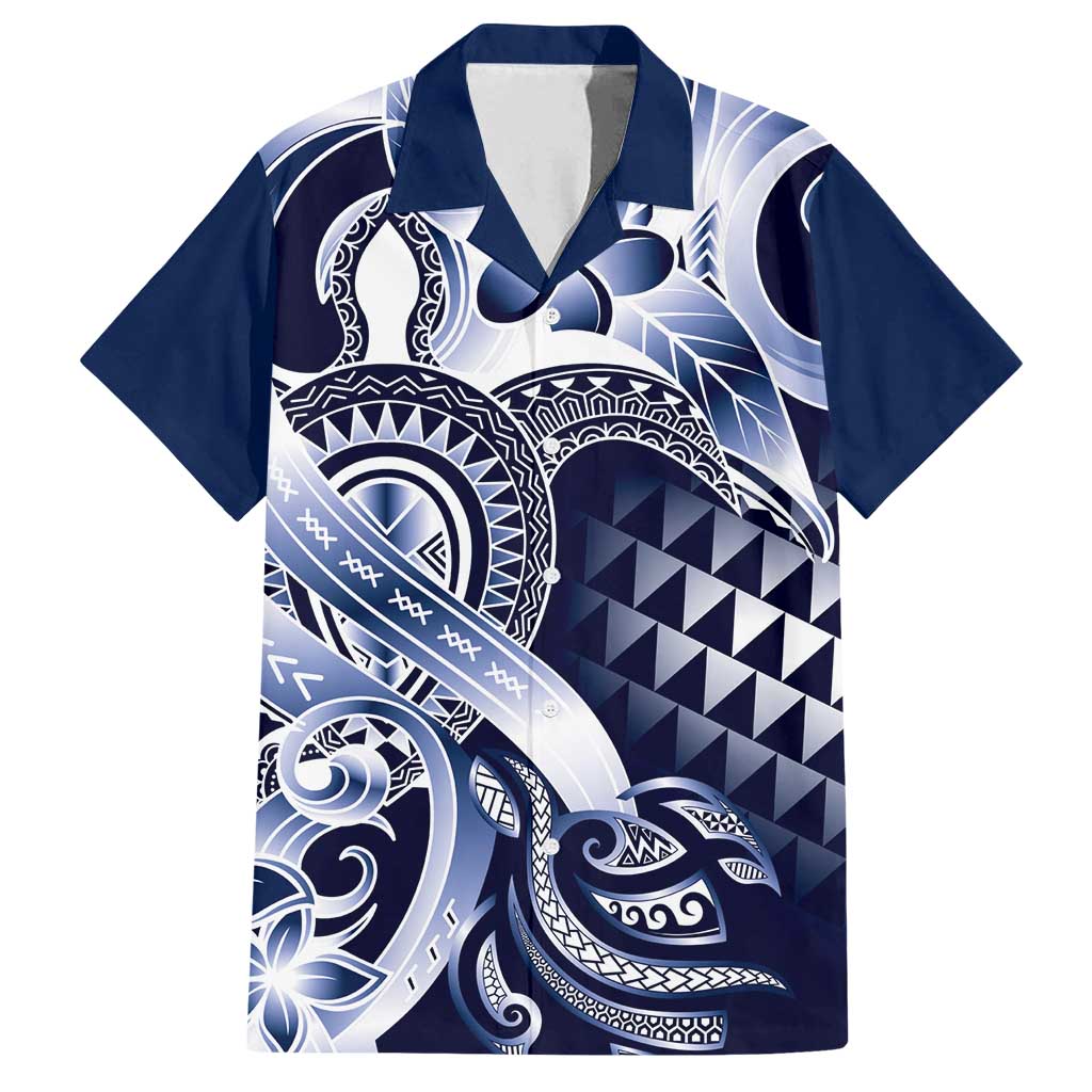Aloha Blue Tribal Honu Tattoo Family Matching Tank Maxi Dress and Hawaiian Shirt LT9 Dad's Shirt - Short Sleeve Blue - Polynesian Pride