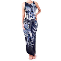 Aloha Blue Tribal Honu Tattoo Family Matching Tank Maxi Dress and Hawaiian Shirt LT9 Mom's Dress Blue - Polynesian Pride