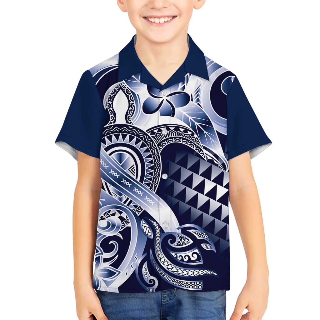 Aloha Blue Tribal Honu Tattoo Family Matching Tank Maxi Dress and Hawaiian Shirt LT9 Son's Shirt Blue - Polynesian Pride