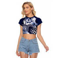 Aloha Blue Tribal Honu Tattoo Raglan Cropped T Shirt