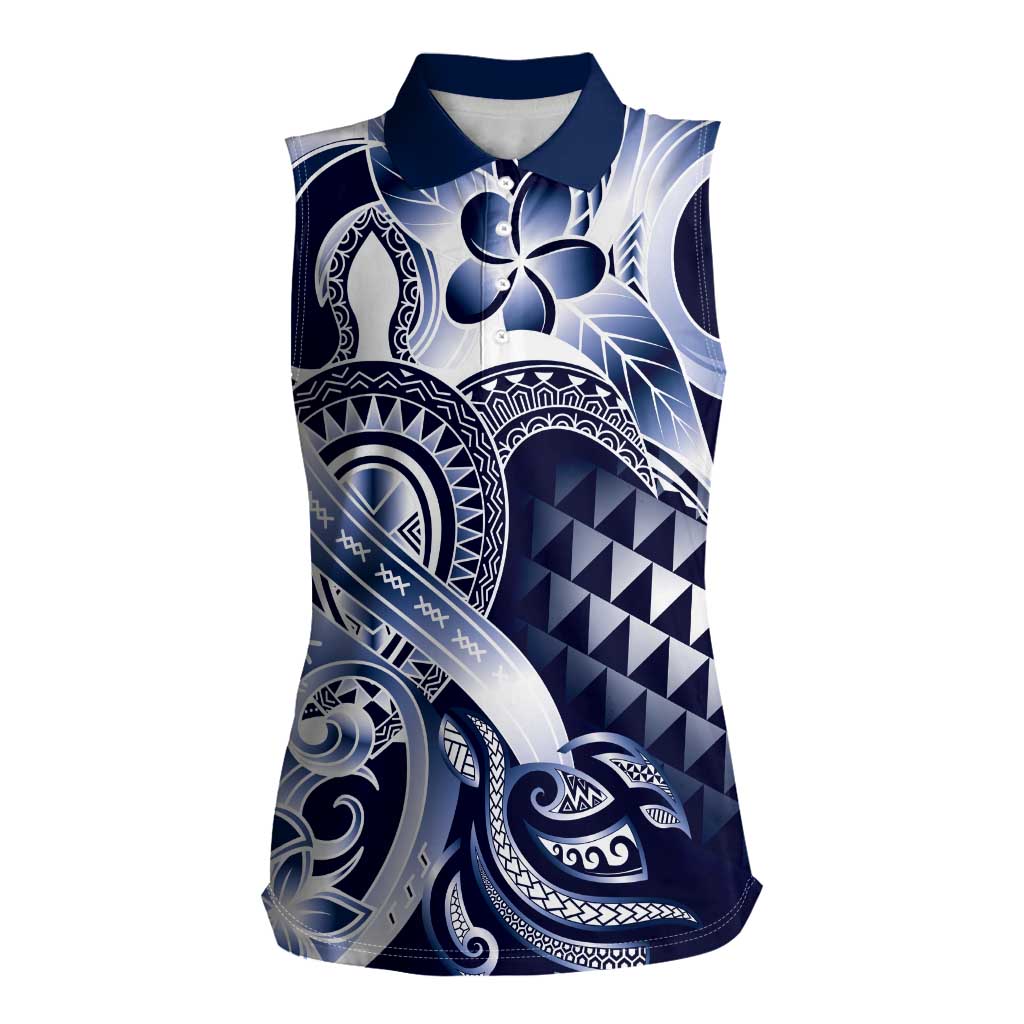 Aloha Blue Tribal Honu Tattoo Women Sleeveless Polo Shirt