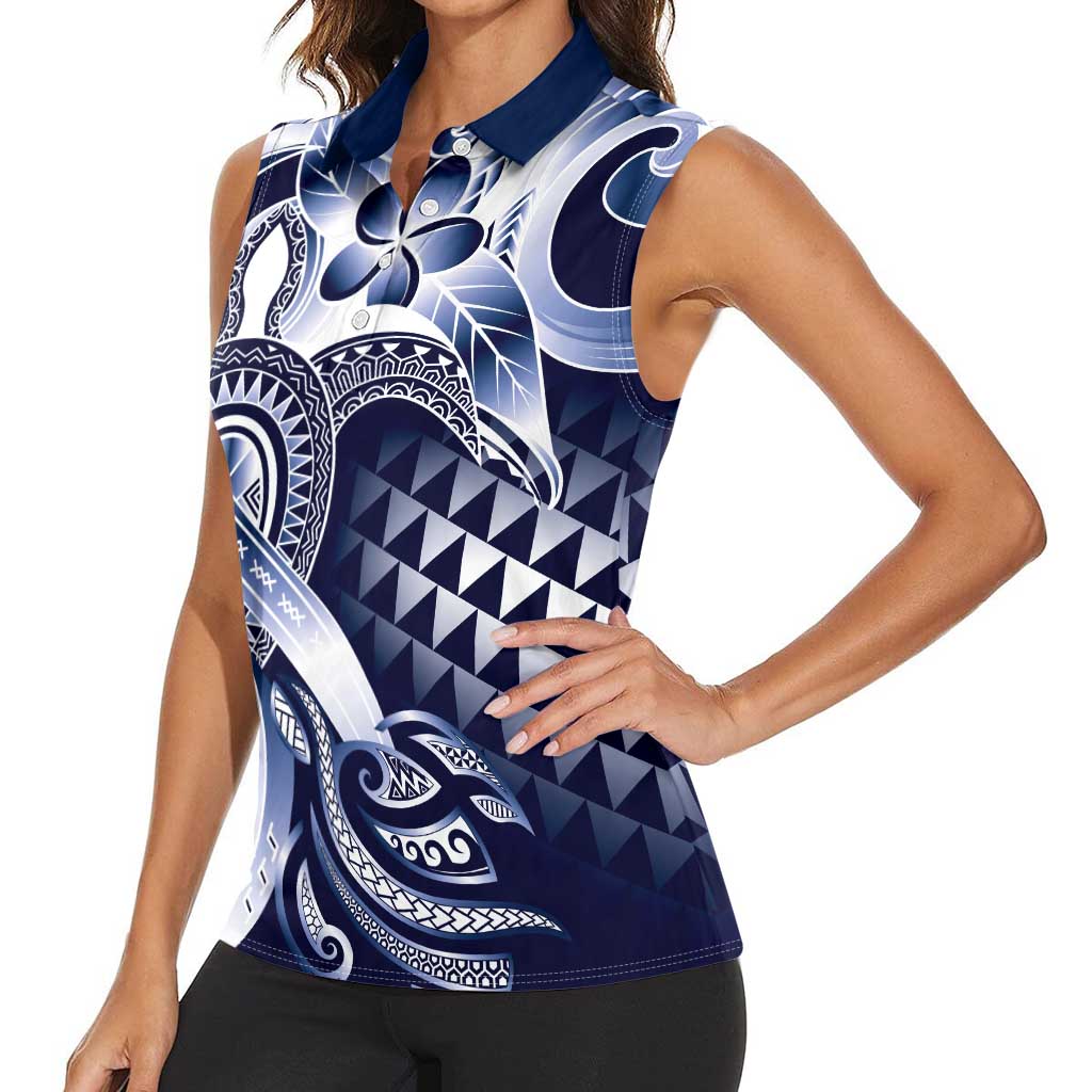 Aloha Blue Tribal Honu Tattoo Women Sleeveless Polo Shirt