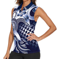 Aloha Blue Tribal Honu Tattoo Women Sleeveless Polo Shirt