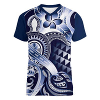 Aloha Blue Tribal Honu Tattoo Women V-Neck T-Shirt