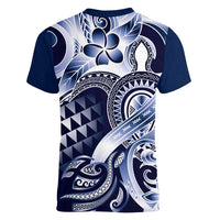 Aloha Blue Tribal Honu Tattoo Women V-Neck T-Shirt