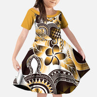 Aloha Gold Tribal Honu Tattoo Family Matching Mermaid Dress and Hawaiian Shirt LT9 Daughter's Dress Gold - Polynesian Pride