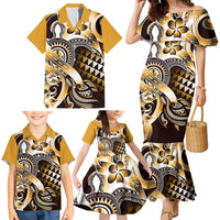 Aloha Gold Tribal Honu Tattoo Family Matching Mermaid Dress and Hawaiian Shirt LT9 - Polynesian Pride