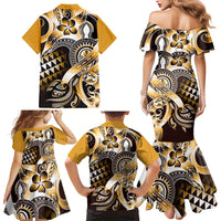 Aloha Gold Tribal Honu Tattoo Family Matching Mermaid Dress and Hawaiian Shirt LT9 - Polynesian Pride