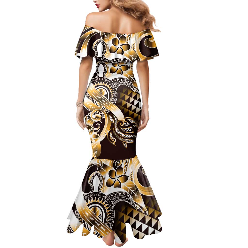 Aloha Gold Tribal Honu Tattoo Family Matching Mermaid Dress and Hawaiian Shirt LT9 - Polynesian Pride