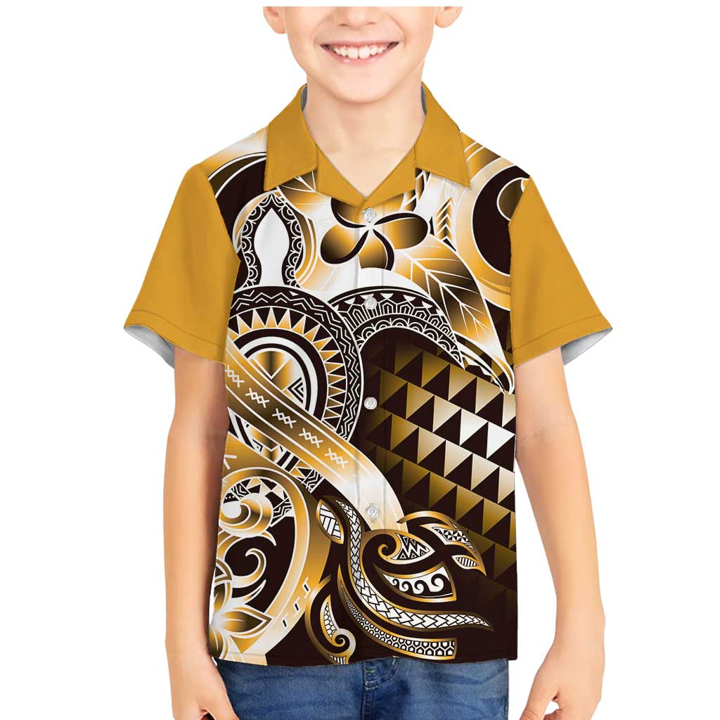 Aloha Gold Tribal Honu Tattoo Family Matching Mermaid Dress and Hawaiian Shirt LT9 Son's Shirt Gold - Polynesian Pride