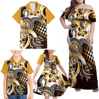 Aloha Gold Tribal Honu Tattoo Family Matching Off Shoulder Maxi Dress and Hawaiian Shirt LT9 - Polynesian Pride