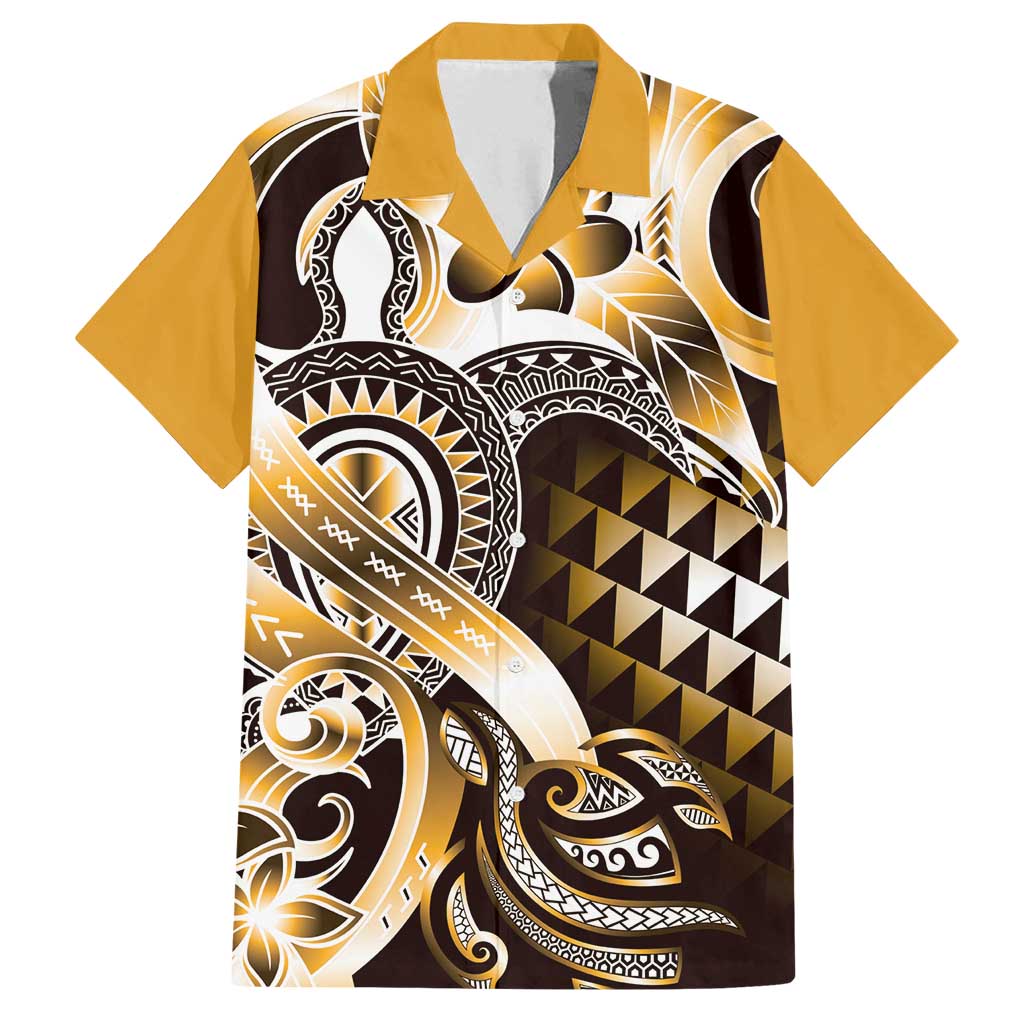 Aloha Gold Tribal Honu Tattoo Family Matching Off Shoulder Maxi Dress and Hawaiian Shirt LT9 Dad's Shirt - Short Sleeve Gold - Polynesian Pride