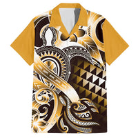Aloha Gold Tribal Honu Tattoo Family Matching Off Shoulder Maxi Dress and Hawaiian Shirt LT9 Dad's Shirt - Short Sleeve Gold - Polynesian Pride