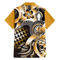 Aloha Gold Tribal Honu Tattoo Family Matching Off Shoulder Maxi Dress and Hawaiian Shirt LT9 - Polynesian Pride