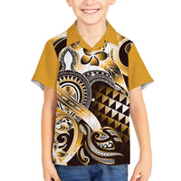 Aloha Gold Tribal Honu Tattoo Family Matching Off Shoulder Maxi Dress and Hawaiian Shirt LT9 Son's Shirt Gold - Polynesian Pride