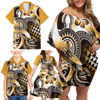 Aloha Gold Tribal Honu Tattoo Family Matching Off Shoulder Short Dress and Hawaiian Shirt LT9 - Polynesian Pride