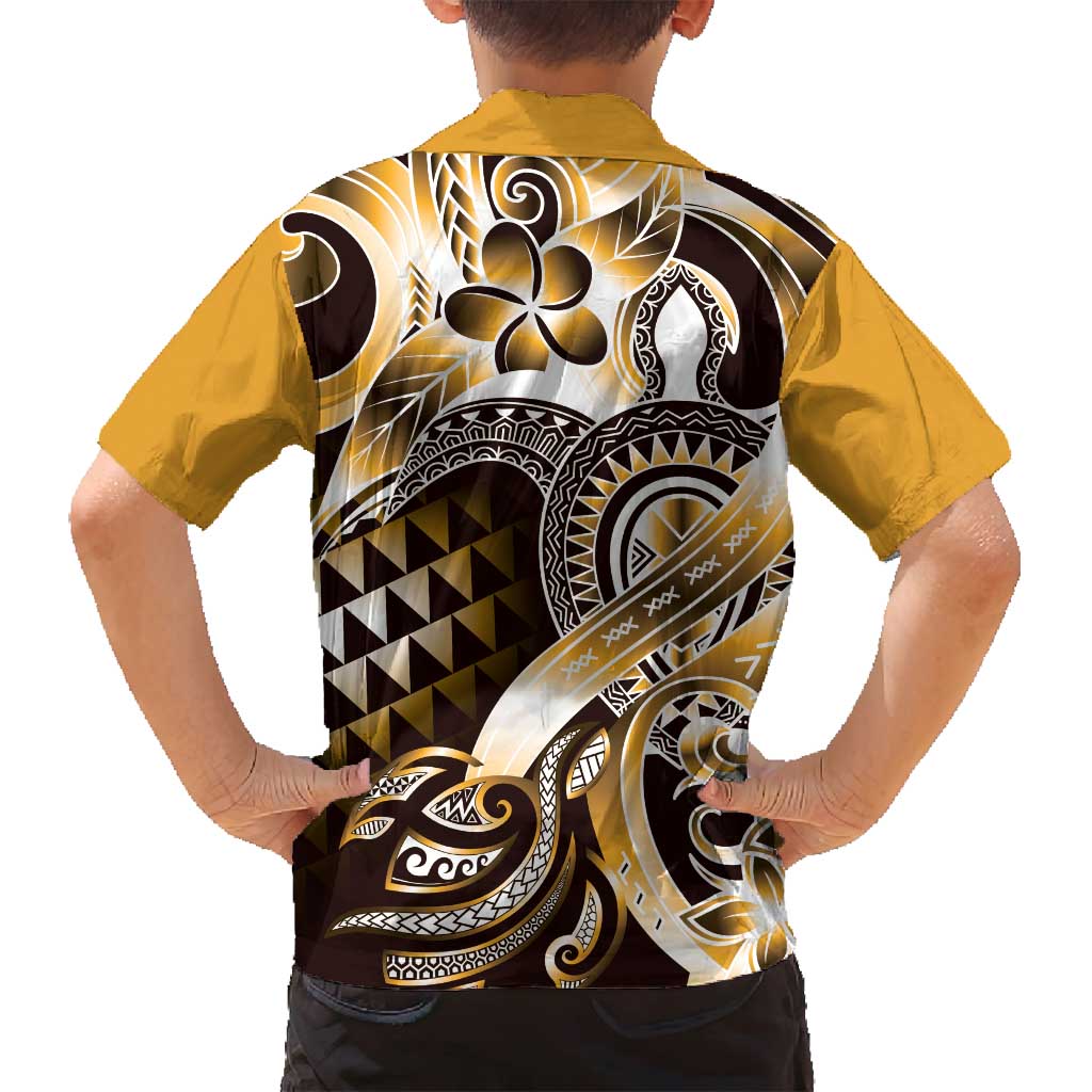Aloha Gold Tribal Honu Tattoo Family Matching Summer Maxi Dress and Hawaiian Shirt LT9 - Polynesian Pride