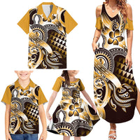 Aloha Gold Tribal Honu Tattoo Family Matching Summer Maxi Dress and Hawaiian Shirt LT9 - Polynesian Pride