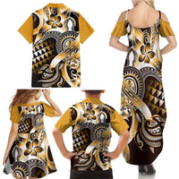 Aloha Gold Tribal Honu Tattoo Family Matching Summer Maxi Dress and Hawaiian Shirt LT9 - Polynesian Pride