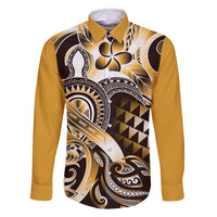 Aloha Gold Tribal Honu Tattoo Family Matching Summer Maxi Dress and Hawaiian Shirt LT9 Dad's Shirt - Long Sleeve Gold - Polynesian Pride