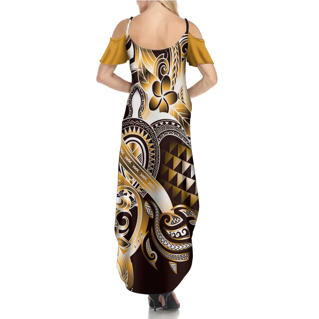 Aloha Gold Tribal Honu Tattoo Family Matching Summer Maxi Dress and Hawaiian Shirt LT9 - Polynesian Pride