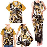 Aloha Gold Tribal Honu Tattoo Family Matching Tank Maxi Dress and Hawaiian Shirt LT9 - Polynesian Pride