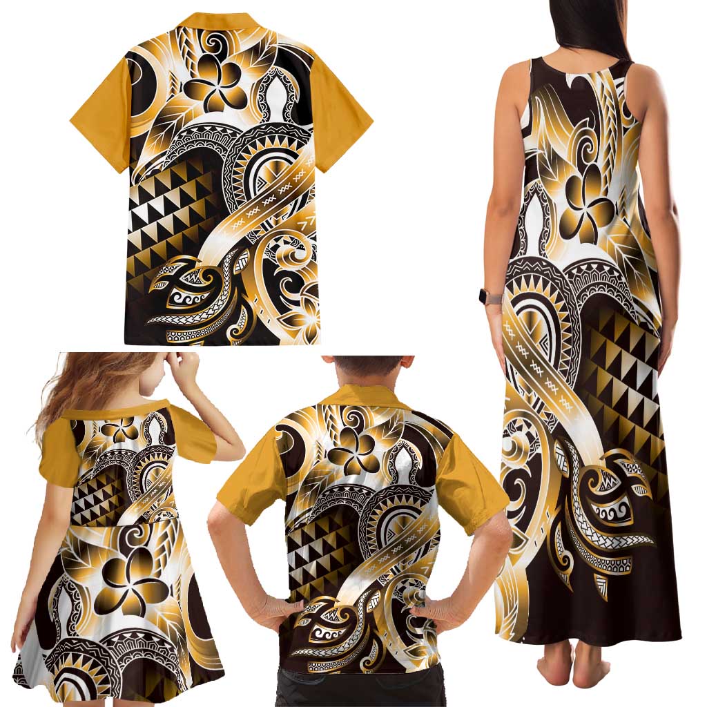 Aloha Gold Tribal Honu Tattoo Family Matching Tank Maxi Dress and Hawaiian Shirt LT9 - Polynesian Pride