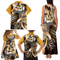 Aloha Gold Tribal Honu Tattoo Family Matching Tank Maxi Dress and Hawaiian Shirt LT9 - Polynesian Pride