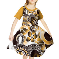 Aloha Gold Tribal Honu Tattoo Kid Short Sleeve Dress