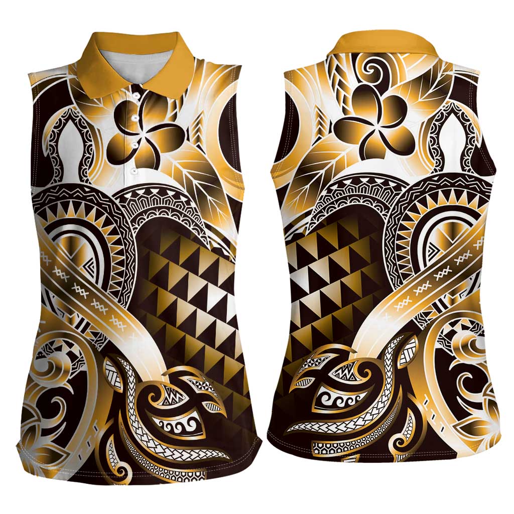 Aloha Gold Tribal Honu Tattoo Women Sleeveless Polo Shirt
