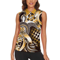 Aloha Gold Tribal Honu Tattoo Women Sleeveless Polo Shirt