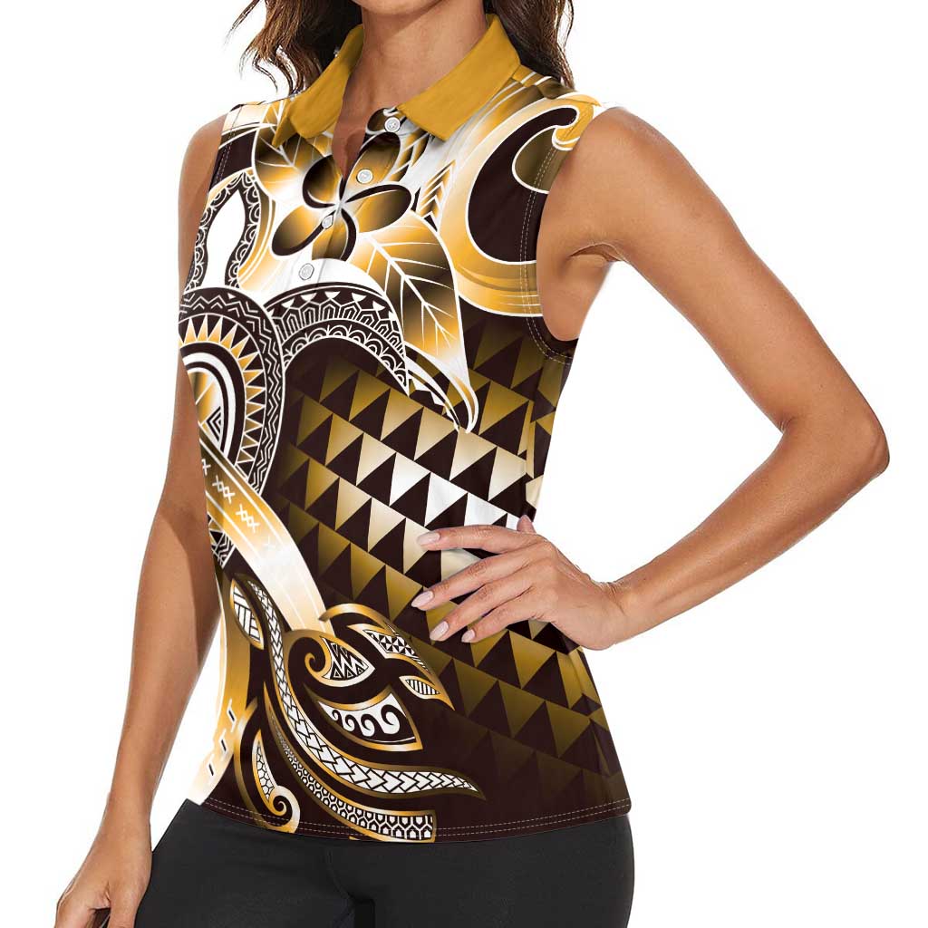 Aloha Gold Tribal Honu Tattoo Women Sleeveless Polo Shirt