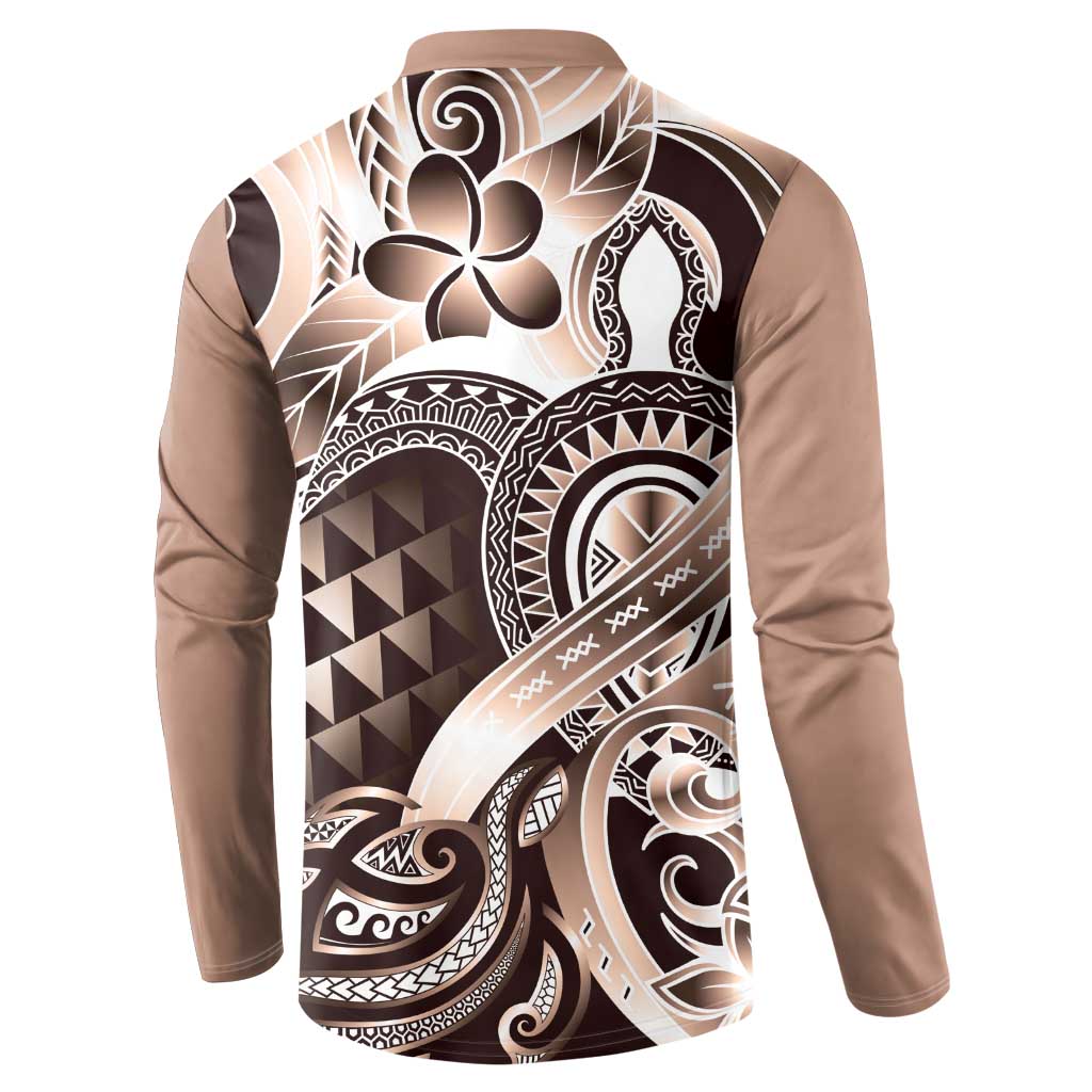Aloha Mocha Mousse Tribal Honu Tattoo Button Sweatshirt