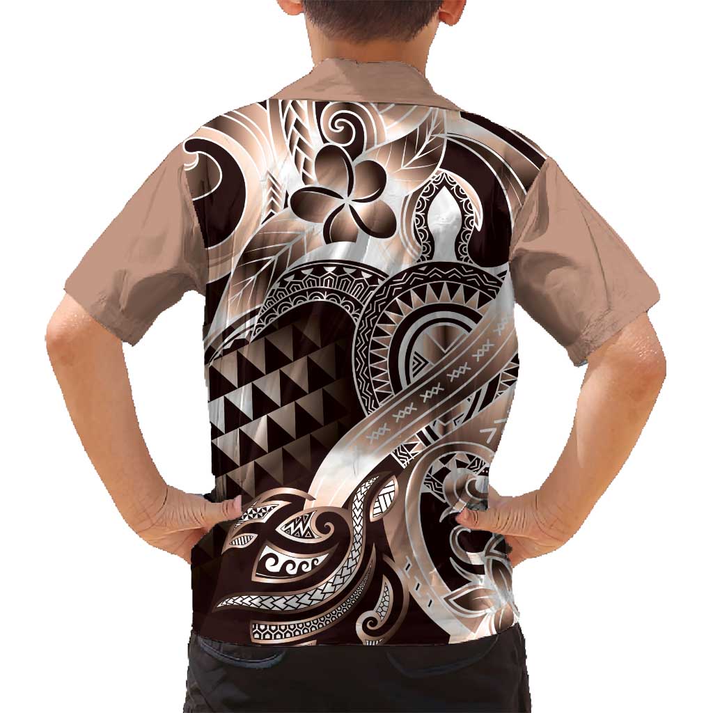 Aloha Mocha Mousse Tribal Honu Tattoo Family Matching Long Sleeve Bodycon Dress and Hawaiian Shirt LT9 - Polynesian Pride