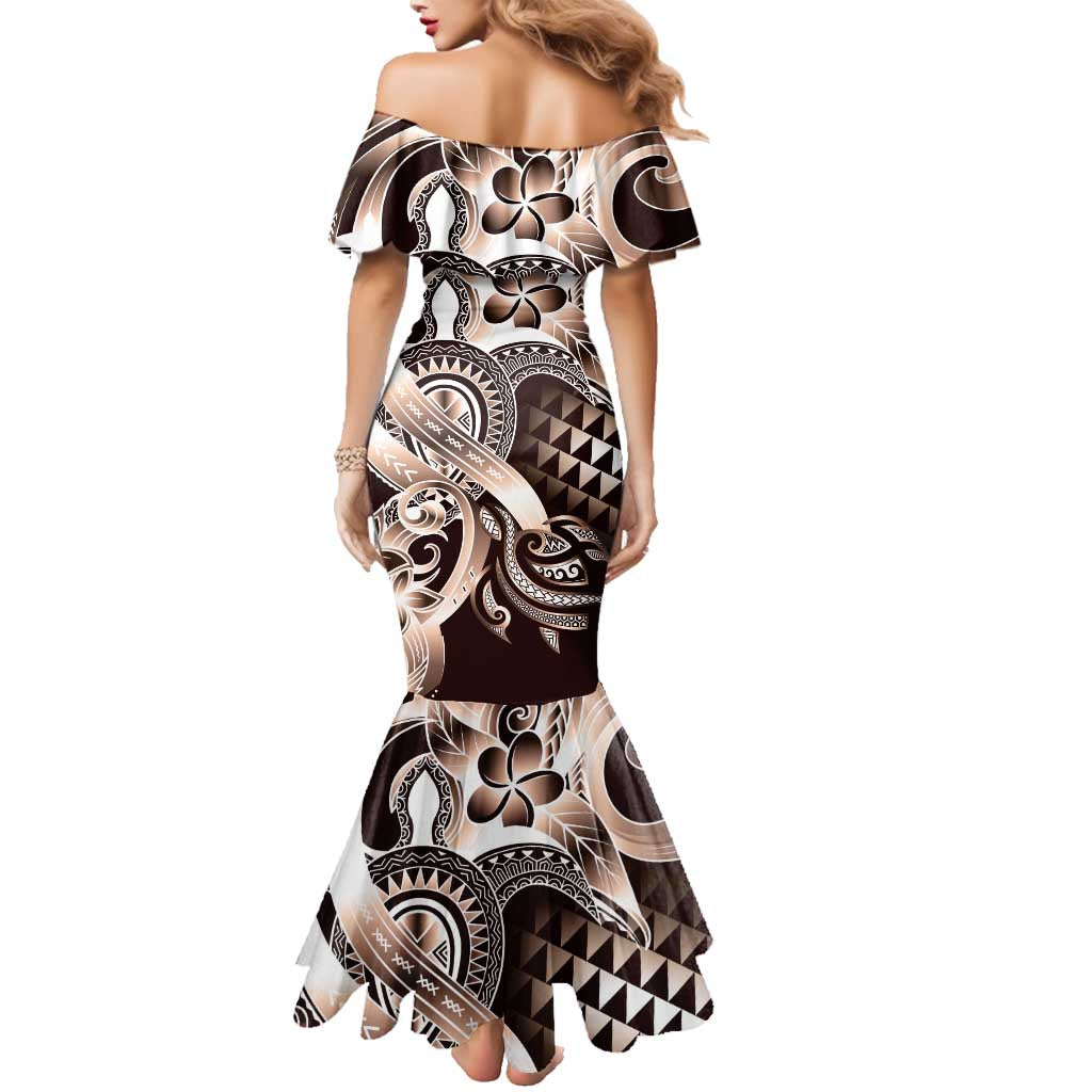 Aloha Mocha Mousse Tribal Honu Tattoo Family Matching Mermaid Dress and Hawaiian Shirt LT9 - Polynesian Pride