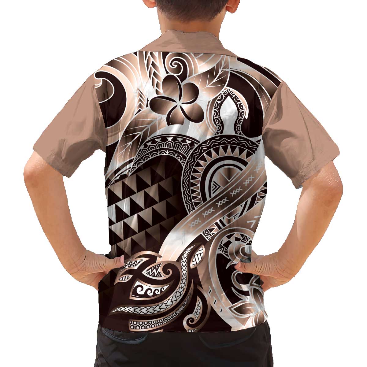 Aloha Mocha Mousse Tribal Honu Tattoo Family Matching Off The Shoulder Long Sleeve Dress and Hawaiian Shirt LT9 - Polynesian Pride