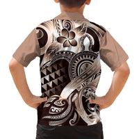 Aloha Mocha Mousse Tribal Honu Tattoo Family Matching Off The Shoulder Long Sleeve Dress and Hawaiian Shirt LT9 - Polynesian Pride