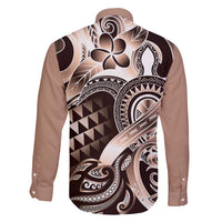 Aloha Mocha Mousse Tribal Honu Tattoo Family Matching Off The Shoulder Long Sleeve Dress and Hawaiian Shirt LT9 - Polynesian Pride