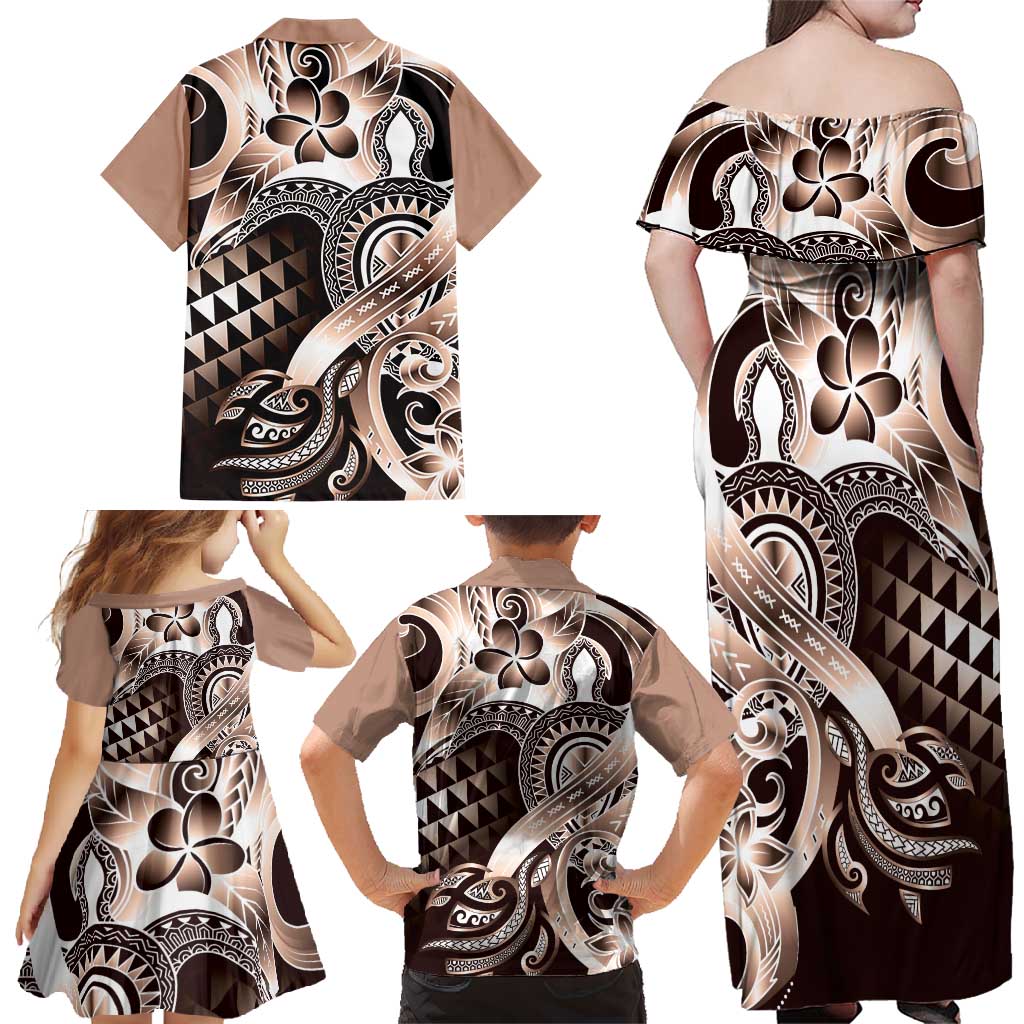 Aloha Mocha Mousse Tribal Honu Tattoo Family Matching Off Shoulder Maxi Dress and Hawaiian Shirt LT9 - Polynesian Pride