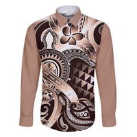 Aloha Mocha Mousse Tribal Honu Tattoo Family Matching Off Shoulder Maxi Dress and Hawaiian Shirt LT9 Dad's Shirt - Long Sleeve Mocha Mousse - Polynesian Pride