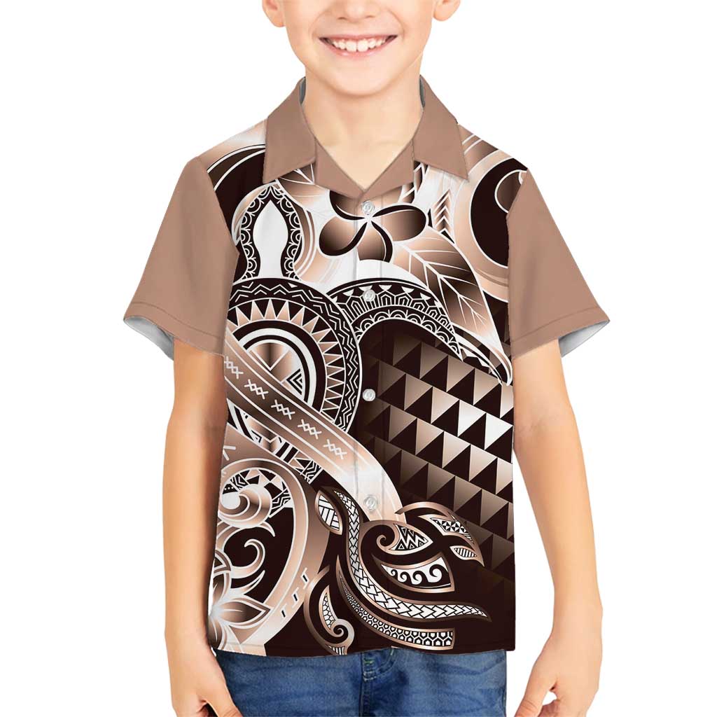 Aloha Mocha Mousse Tribal Honu Tattoo Family Matching Off Shoulder Maxi Dress and Hawaiian Shirt LT9 Son's Shirt Mocha Mousse - Polynesian Pride
