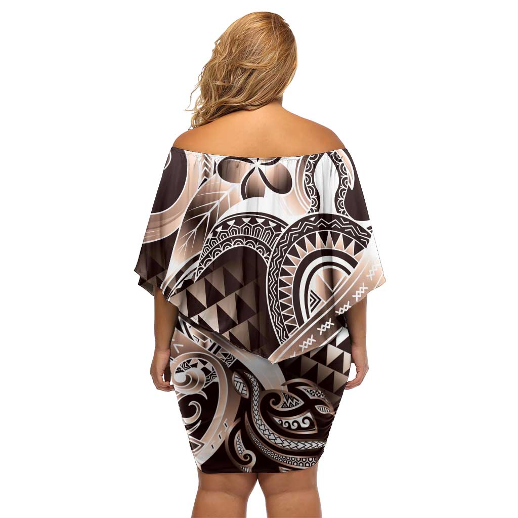 Aloha Mocha Mousse Tribal Honu Tattoo Family Matching Off Shoulder Short Dress and Hawaiian Shirt LT9 - Polynesian Pride