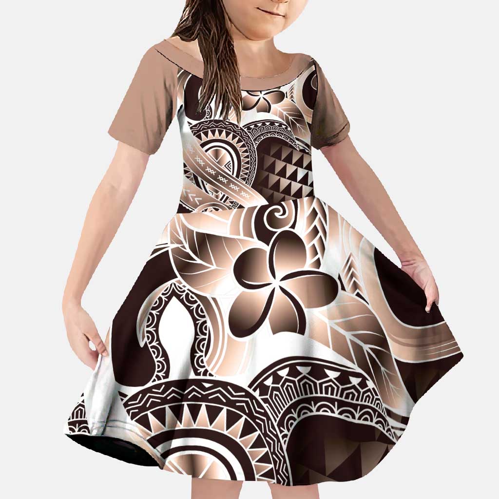 Aloha Mocha Mousse Tribal Honu Tattoo Family Matching Short Sleeve Bodycon Dress and Hawaiian Shirt LT9 Daughter's Dress Mocha Mousse - Polynesian Pride