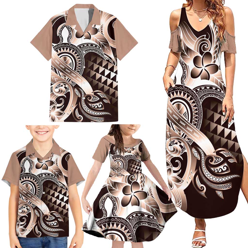 Aloha Mocha Mousse Tribal Honu Tattoo Family Matching Summer Maxi Dress and Hawaiian Shirt LT9 - Polynesian Pride