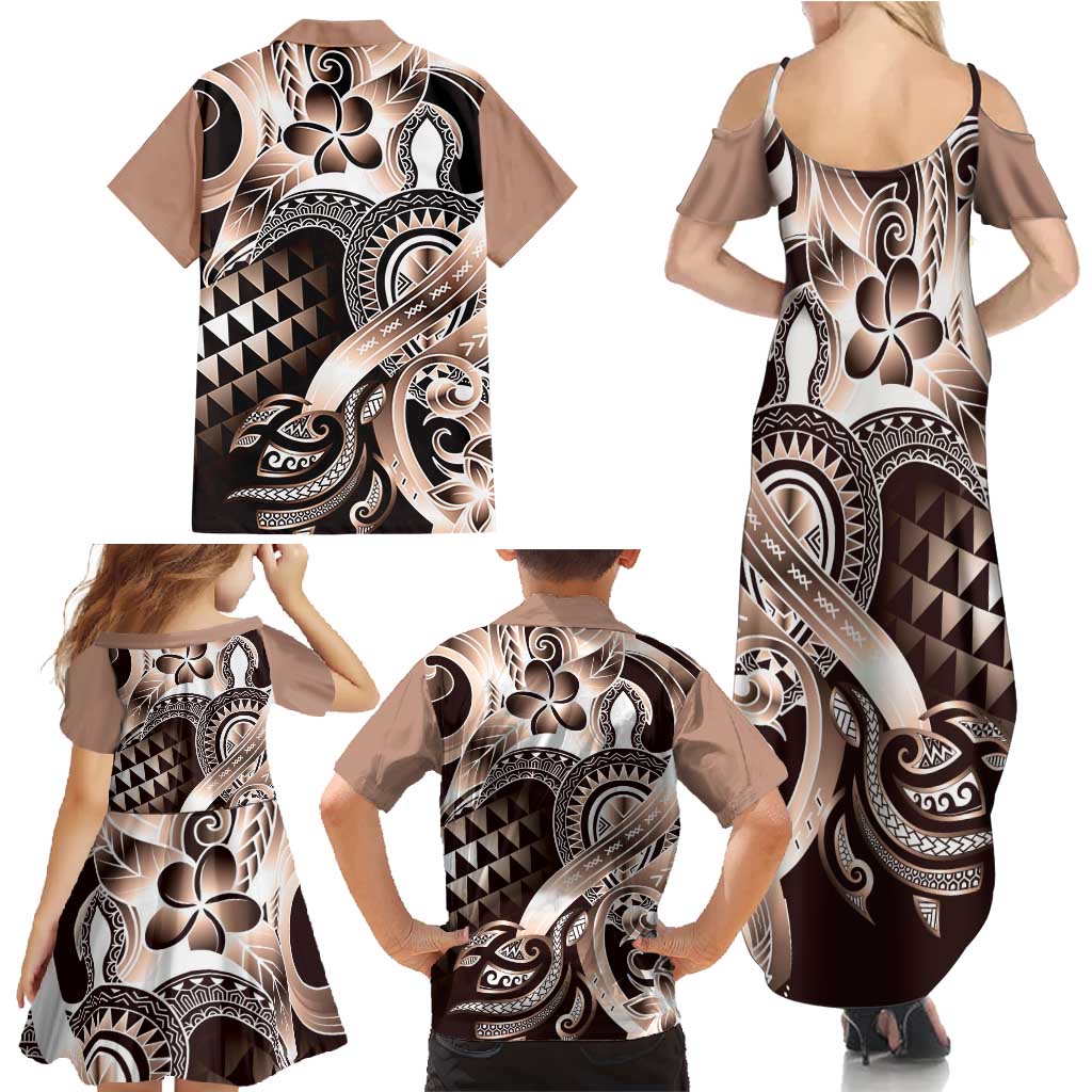 Aloha Mocha Mousse Tribal Honu Tattoo Family Matching Summer Maxi Dress and Hawaiian Shirt LT9 - Polynesian Pride