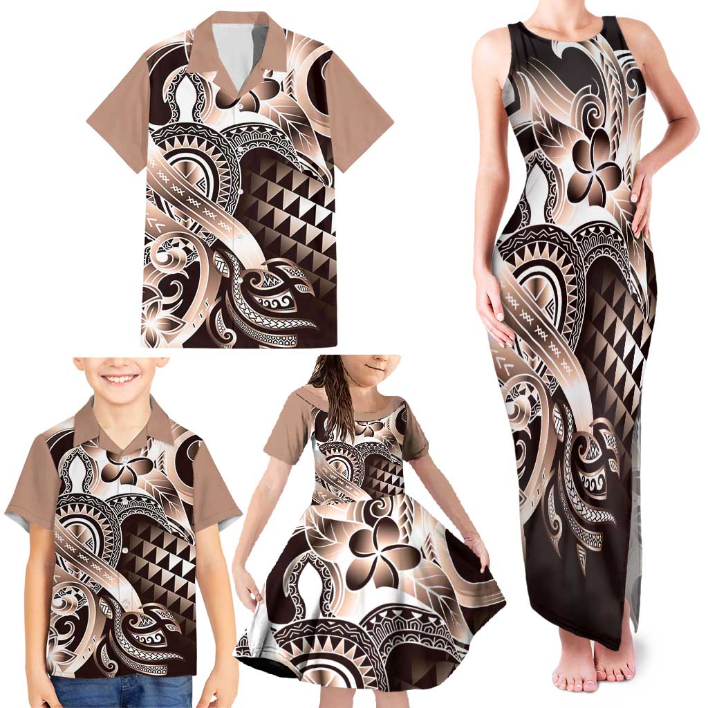 Aloha Mocha Mousse Tribal Honu Tattoo Family Matching Tank Maxi Dress and Hawaiian Shirt LT9 - Polynesian Pride