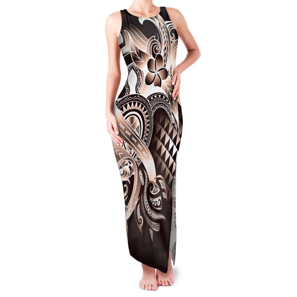 Aloha Mocha Mousse Tribal Honu Tattoo Family Matching Tank Maxi Dress and Hawaiian Shirt LT9 Mom's Dress Mocha Mousse - Polynesian Pride